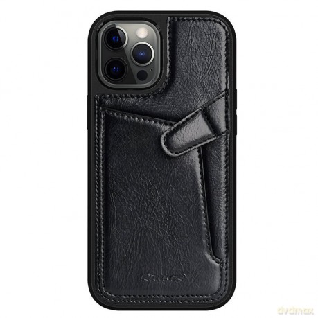 Nillkin Aoge Leather Case elastyczne pancerne etui z prawdziwej skóry z kieszonką iPhone 12 Pro Max czarny