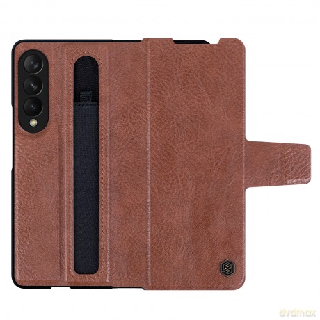 Nillkin Aoge Leather Case elastyczne pancerne etui z prawdziwej skóry z kieszonką Samsung Galaxy Z Fold 3 brązowy