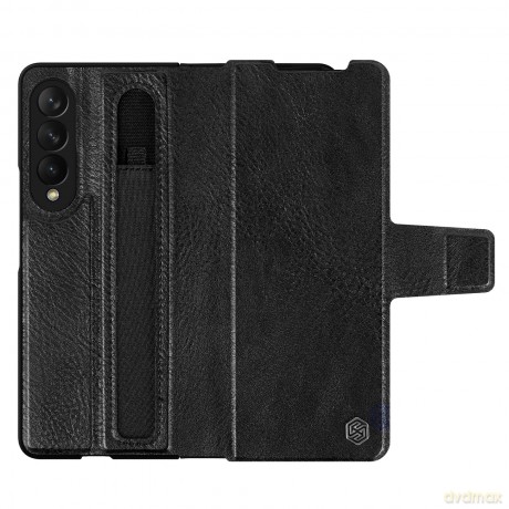 Nillkin Aoge Leather Case elastyczne pancerne etui z prawdziwej skóry z kieszonką Samsung Galaxy Z Fold 3 czarny