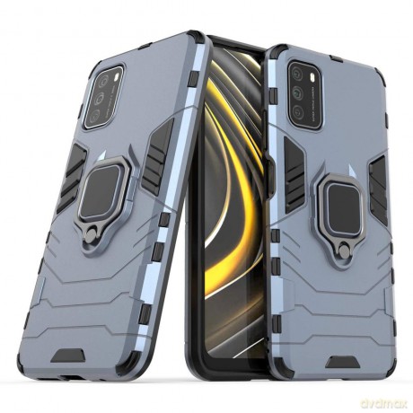 Ring Armor pancerne hybrydowe etui pokrowiec + magnetyczny uchwyt Xiaomi Poco M3 niebieski