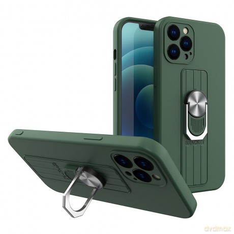 Ring Case silikonowe etui z uchwytem na palec i podstawką do iPhone 12 ciemnozielony