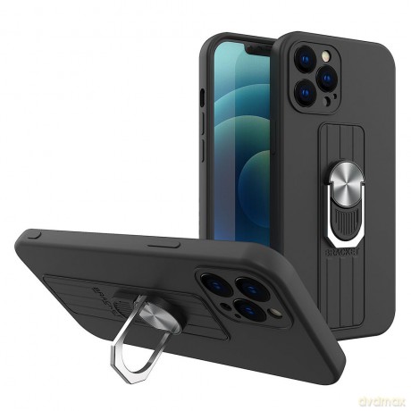 Ring Case silikonowe etui z uchwytem na palec i podstawką do iPhone 12 mini czarny