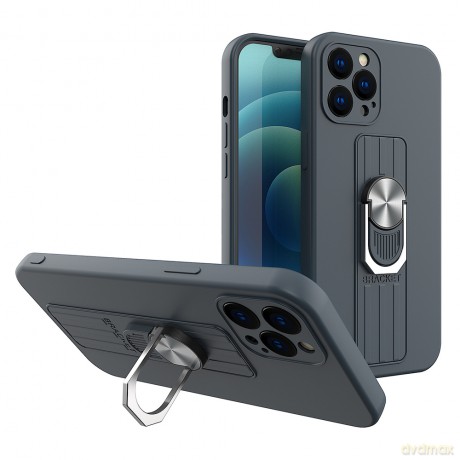 Ring Case silikonowe etui z uchwytem na palec i podstawką do iPhone 12 Pro Max ciemnoniebieski