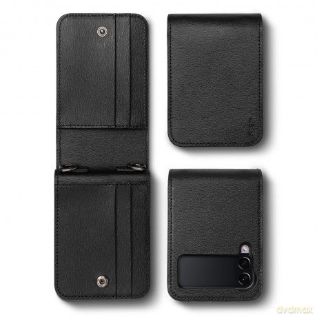 Ringke Folio Signature skórzane etui z klapką do Samsung Galaxy Z Flip 3 czarny (FS115R55)