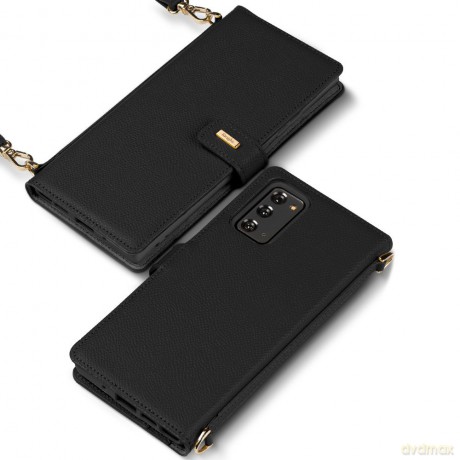 Ringke Folio Signature skórzane etui z klapką i paskiem na ramię do Samsung Galaxy Note 20 czarny (FS79R55)