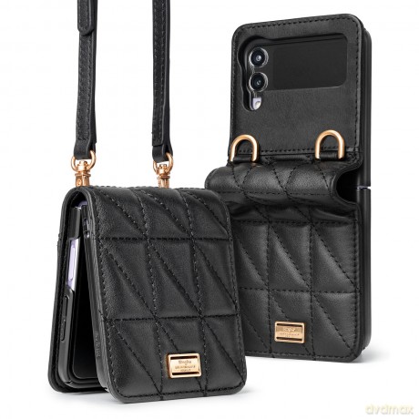 Ringke Folio Signature skórzane etui z klapką i paskiem na ramię do Samsung Galaxy Z Flip 3 czarny (FS116R55)