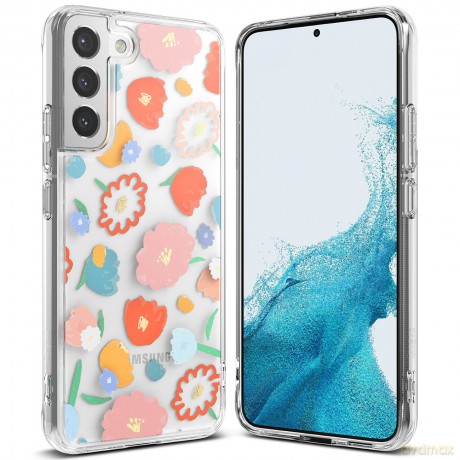 Ringke Fusion Design pancerne etui pokrowiec z żelową ramką Samsung Galaxy S22 przezroczysty (Floral) (F592R31)