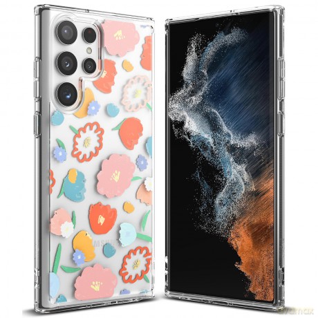 Ringke Fusion Design pancerne etui pokrowiec z żelową ramką Samsung Galaxy S22 Ultra przezroczysty (Floral) (F594R31)