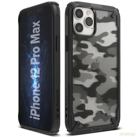 Ringke Fusion X Design etui pancerny pokrowiec z ramką iPhone 12 Pro Max czarny Camo Black (XDAP0017)