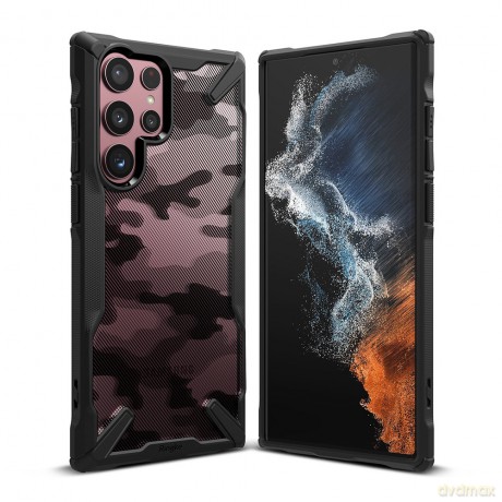 Ringke Fusion X etui pancerny pokrowiec z ramką Samsung Galaxy S22 Ultra czarny Camo Black