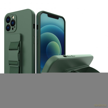 Rope case żelowe etui ze smyczą łańcuszkiem torebka smycz iPhone 12 Pro Max ciemnozielony