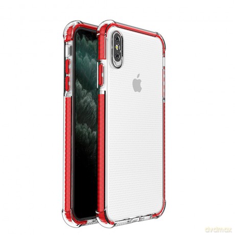 Spring Armor żelowy elastyczny pancerny pokrowiec z kolorową ramką do iPhone XS Max czerwony