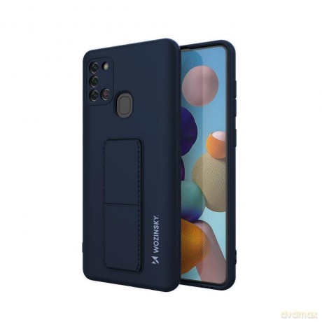 Wozinsky Kickstand Case elastyczne silikonowe etui z podstawką Samsung Galaxy A21S ciemnoniebieski