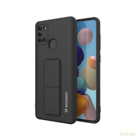 Wozinsky Kickstand Case elastyczne silikonowe etui z podstawką Samsung Galaxy A21S czarny