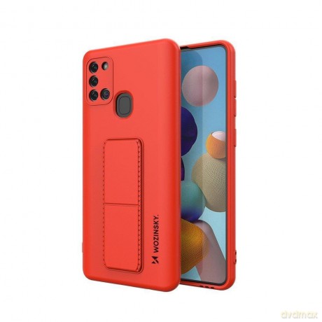 Wozinsky Kickstand Case elastyczne silikonowe etui z podstawką Samsung Galaxy A21S czerwony