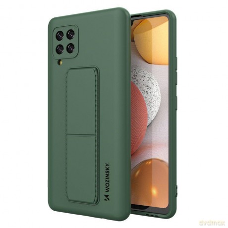 Wozinsky Kickstand Case elastyczne silikonowe etui z podstawką Samsung Galaxy A42 5G ciemnozielony