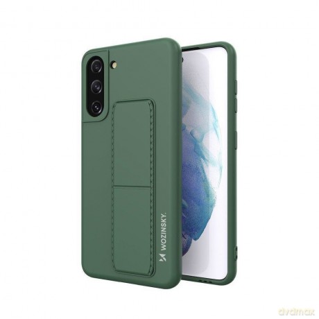Wozinsky Kickstand Case elastyczne silikonowe etui z podstawką Samsung Galaxy S21 5G ciemnozielony