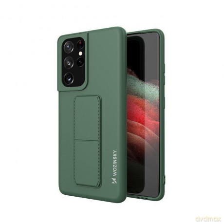 Wozinsky Kickstand Case elastyczne silikonowe etui z podstawką Samsung Galaxy S21 Ultra 5G ciemnozielony
