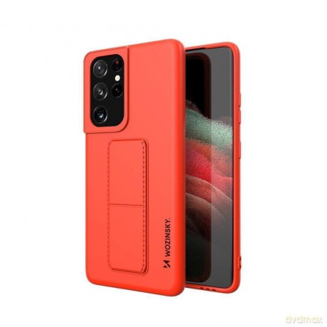 Wozinsky Kickstand Case elastyczne silikonowe etui z podstawką Samsung Galaxy S21 Ultra 5G czerwony