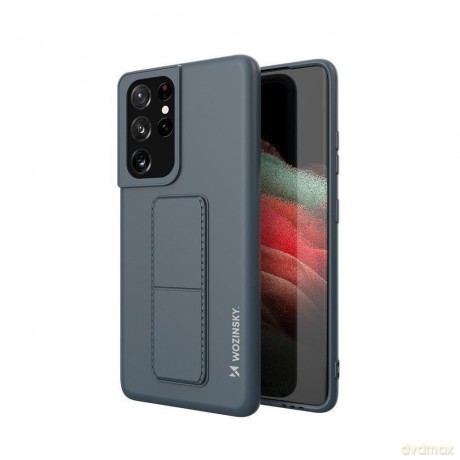 Wozinsky Kickstand Case elastyczne silikonowe etui z podstawką Samsung Galaxy S21 Ultra 5G granatowy