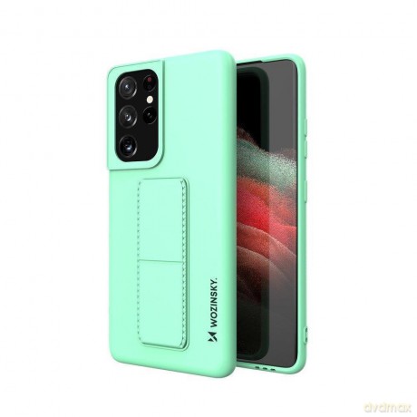 Wozinsky Kickstand Case elastyczne silikonowe etui z podstawką Samsung Galaxy S21 Ultra 5G miętowy