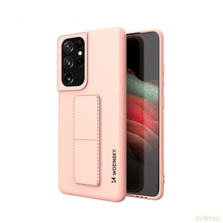 Wozinsky Kickstand Case elastyczne silikonowe etui z podstawką Samsung Galaxy S21 Ultra 5G różowy