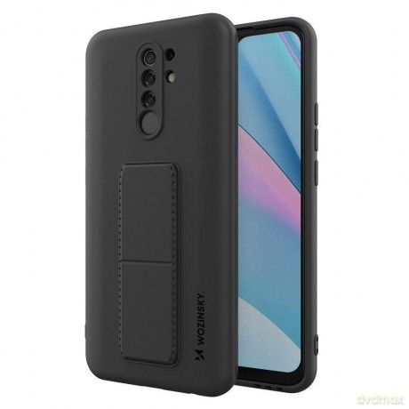 Wozinsky Kickstand Case elastyczne silikonowe etui z podstawką Xiaomi Redmi 9 czarny