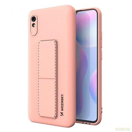 Wozinsky Kickstand Case elastyczne silikonowe etui z podstawką Xiaomi Redmi 9A różowy