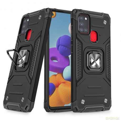 Wozinsky Ring Armor pancerne hybrydowe etui pokrowiec + magnetyczny uchwyt Samsung Galaxy A21S czarny
