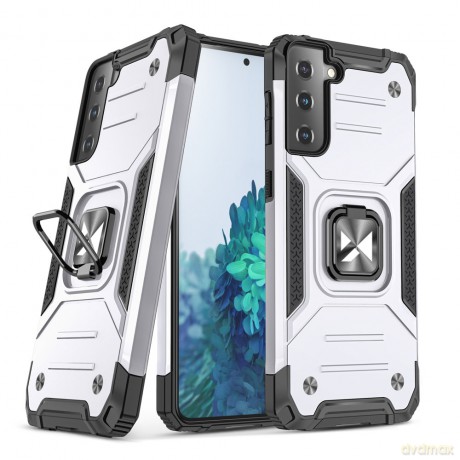 Wozinsky Ring Armor pancerne hybrydowe etui pokrowiec + magnetyczny uchwyt Samsung Galaxy S21 FE srebrny