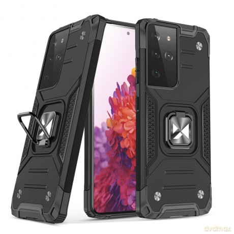 Wozinsky Ring Armor pancerne hybrydowe etui pokrowiec + magnetyczny uchwyt Samsung Galaxy S21 Ultra 5G czarny