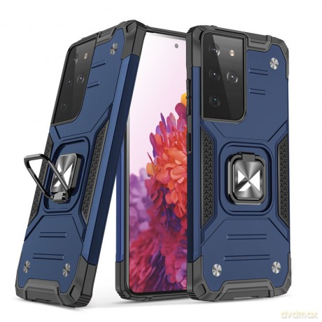 Wozinsky Ring Armor pancerne hybrydowe etui pokrowiec + magnetyczny uchwyt Samsung Galaxy S21 Ultra 5G niebieski