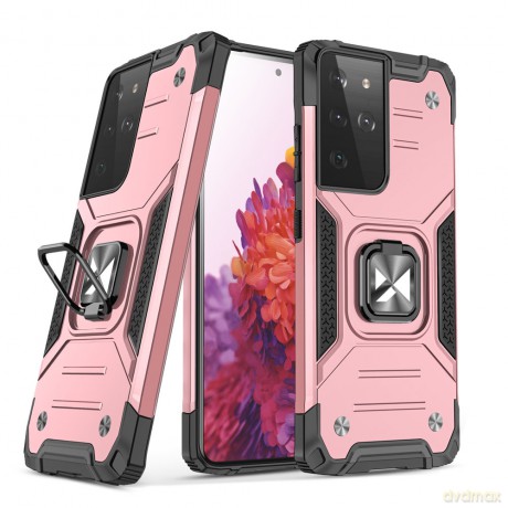 Wozinsky Ring Armor pancerne hybrydowe etui pokrowiec + magnetyczny uchwyt Samsung Galaxy S21 Ultra 5G różowy