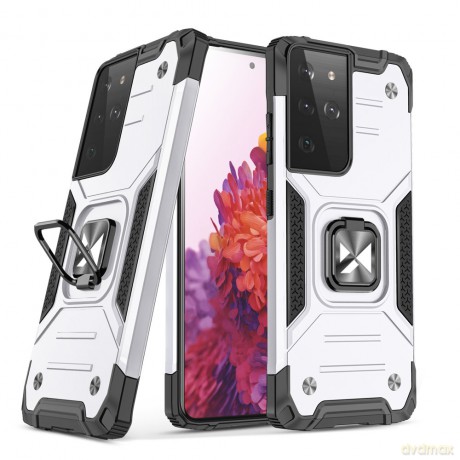 Wozinsky Ring Armor pancerne hybrydowe etui pokrowiec + magnetyczny uchwyt Samsung Galaxy S21 Ultra 5G srebrny