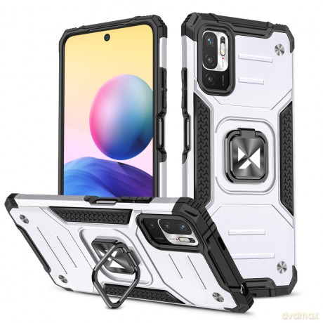 Wozinsky Ring Armor pancerne hybrydowe etui pokrowiec + magnetyczny uchwyt Xiaomi Redmi Note 10 5G srebrny