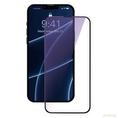 Baseus 2x szkło hartowane 0,3 mm Anti Blue Light z ramką na cały ekran iPhone 13 mini czarny (SGQP010301) (case friendly)