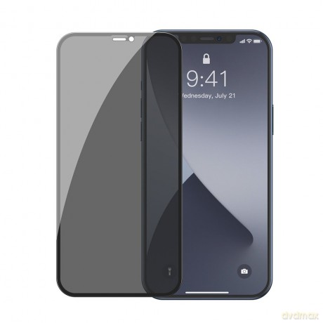 Baseus 2x Szkło hartowane 0,3 mm Anti Spy z ramką na cały ekran iPhone 12 mini Czarny (SGAPIPH54N-TG01)