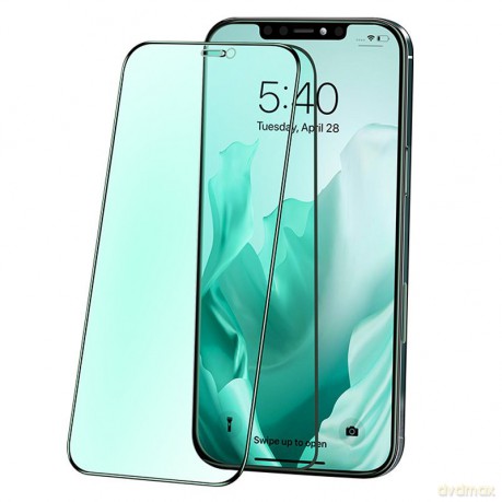 Joyroom Knight Series zielone szkło hartowane 2,5D z filtrem Anti Blue Light na cały ekran do iPhone 12 mini czarny (JR-PF598)