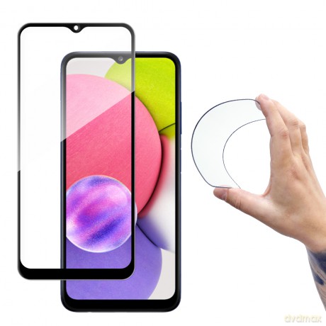Wozinsky Full Cover Flexi Nano folia szklana szkło hartowane z ramką Samsung Galaxy A03s czarny