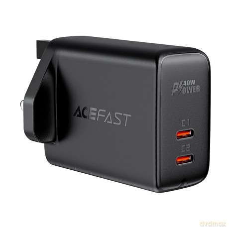Acefast ładowarka sieciowa (wtyczka UK) 2x USB Typ C 40W, PPS, PD, QC 3.0, AFC, FCP czarny (A12 black)