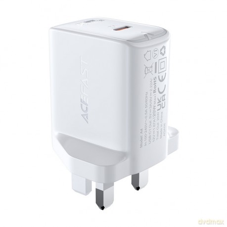 Acefast ładowarka sieciowa (wtyczka UK) USB Typ C 20W, PPS, PD, QC 3.0, AFC, FCP biały (A4 white)