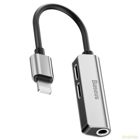 Baseus Audio Converter L52 adapter przejściówka z Lightning na 2x Lightning + mini jack 3.5mm srebrny (CALL52-S1)
