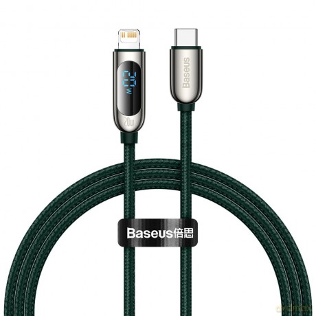 Baseus kabel do szybkiego ładowania USB Typ C - Lightning 20W Power Delivery z wyświetlaczem ekranem miernik mocy 1m zielony (CATLSK-06)