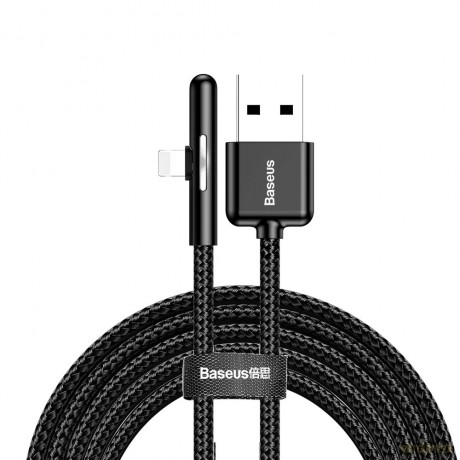 Baseus kątowy nylonowy kabel przewód USB Lightning dla graczy 1.5A 2m czarny (CAL7C-B01)