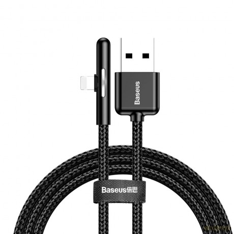 Baseus kątowy nylonowy kabel przewód USB Lightning dla graczy 2.4A 1m czarny (CAL7C-A01)