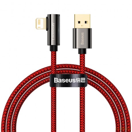 Baseus Legendary kątowy nylonowy kabel przewód USB - Lightning dla graczy 2.4A 1m czerwony (CACS000009)
