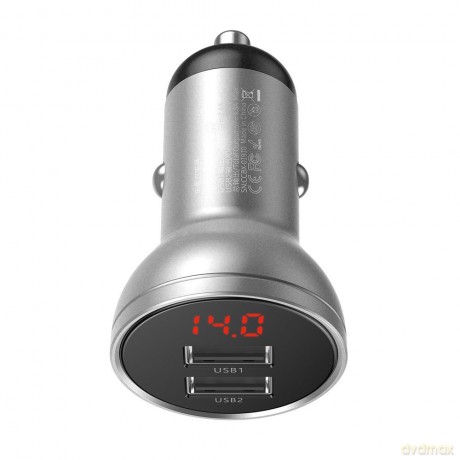 Baseus ładowarka samochodowa 2x USB 4,8A 24W z LCD srebrny (CCBX-0S)