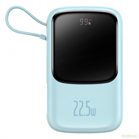 Baseus Qpow power bank 10000mAh wbudowany kabel USB Typu C 22.5W Quick Charge SCP AFC FCP niebieski (PPQD020103)