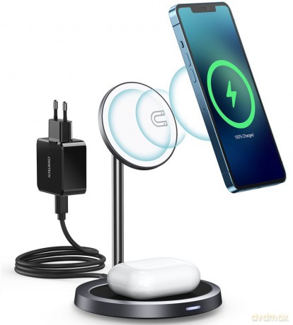 Choetech 2w1 uchwyt magnetyczny bezprzewodowa ładowarka Qi do Magsafe 15 W szary (T575-F)