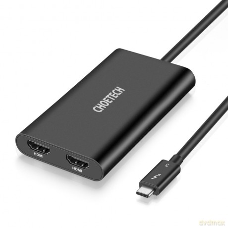 Choetech adapter przejściówka rozdzielacz USB Typ C Thunderbolt 3 (40Gbps) - 2x HDMI 2.0 4K 60Hz czarny (HUB-H07)